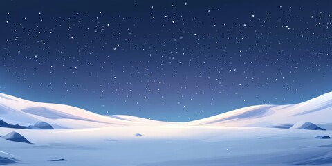 Obraz premium A winter nightscape of snowy hills glowing softly under a deep blue starry sky, evoking peace and wonder in the tranquil landscape.