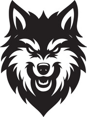 Black and white illustration of a angry wolf icon illustration on white background