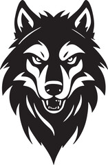 Black and white illustration of a angry wolf icon illustration on white background