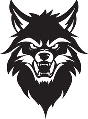 Black and white illustration of a angry wolf icon illustration on white background