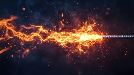 Flaming Fuse Illuminating Darkness Dynamic Blaze and Smoke with Fiery Trails on a Dark Background