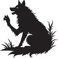 Black and white illustration of a angry wolf icon illustration on white background
