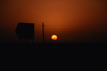 sunset in the city, Sunset, sunset silhouettes, highway sunset, Orange dominates the sky