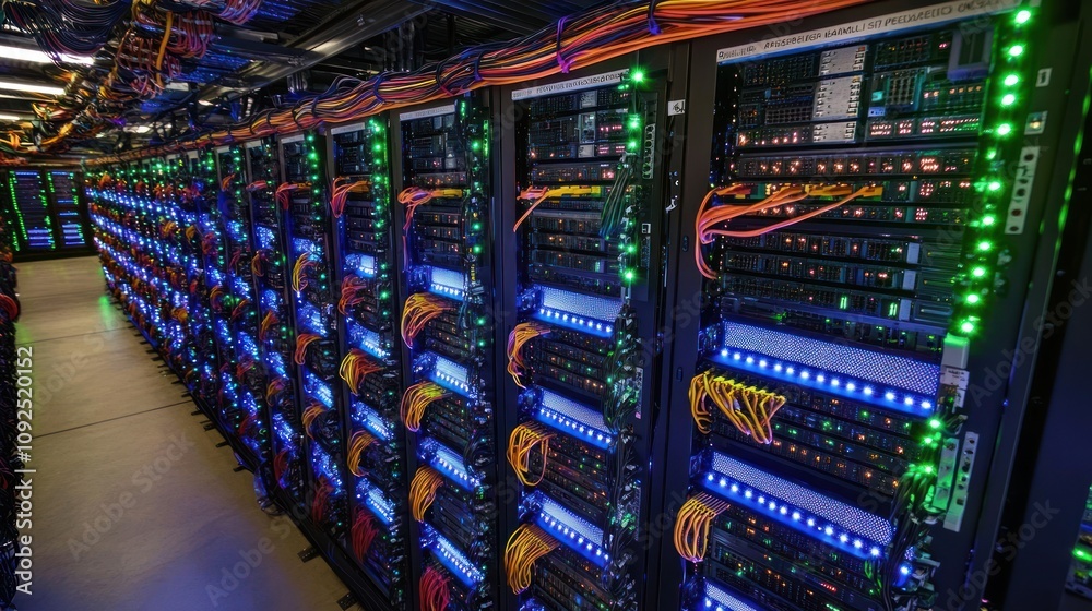 Poster Illuminated Server Racks In Modern Data Center