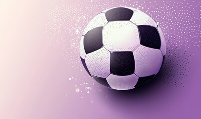Naklejka premium A classic black and white soccer ball on a light pink background with white dots, perfect for sports and game themed designs.