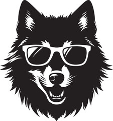Silhouette wolf with sunglass head tattoo with white background