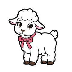 Cute Lamb with Pink Bow Illustration