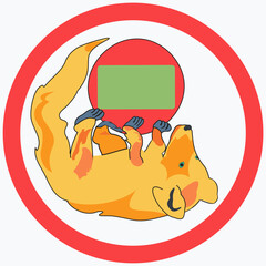 Furry fox icon prohibiting killing. Wild animal of orange color.