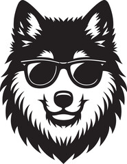 Silhouette wolf with sunglass head tattoo with white background