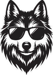 Silhouette wolf with sunglass head tattoo with white background