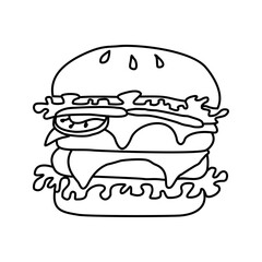 Burger in doodle style. Vector isolated on white background