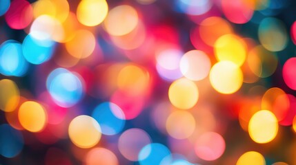 Obraz premium Colorful bokeh lights creating a vibrant background with a dreamlike atmosphere, reminiscent of a festive nighttime event by a Ferris wheel.