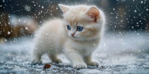 Adorable Kitten Explores Snowy Landscape