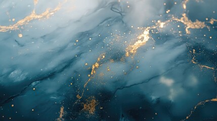 Elegant turquoise marble texture adorned with delicate gold speckles, creating a stunning and luxurious visual effect.