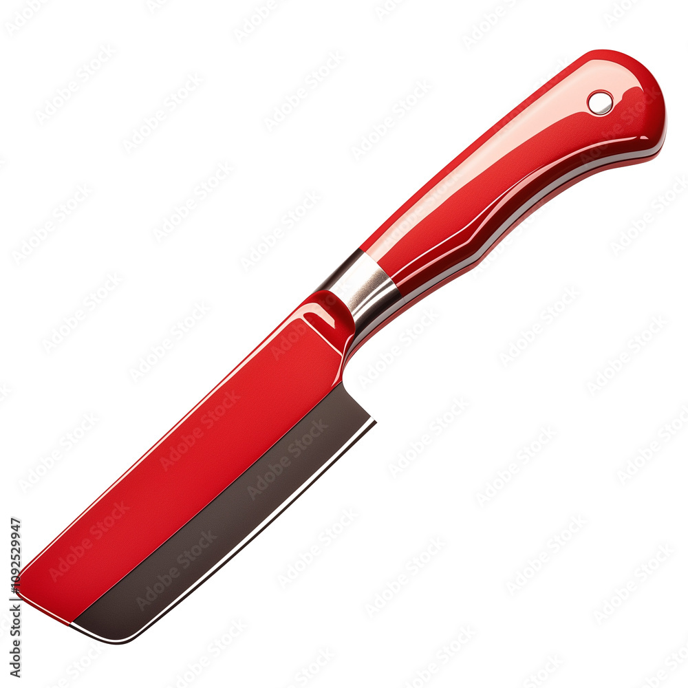 Poster sleek red kitchen knife with shiny blade and ergonomic handle, perfect for precise cutting tasks. vi