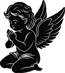 A black and white drawing of a angel with a halo on it