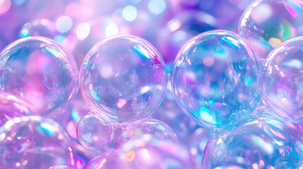 Naklejka premium Vibrant abstract background featuring glossy soap bubbles in shades of pink, violet, and blue with a sparkling, dreamy quality.