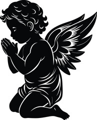 Fototapeta premium A black and white drawing of a angel with a halo on it
