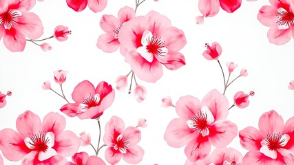 Seamless pattern of delicate pink blossoms on white background, perfect for textile prints and wallpapers