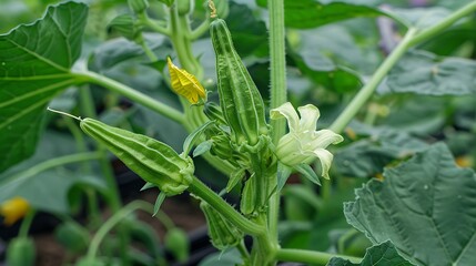 Obraz premium Okra flower in the kitchen garden