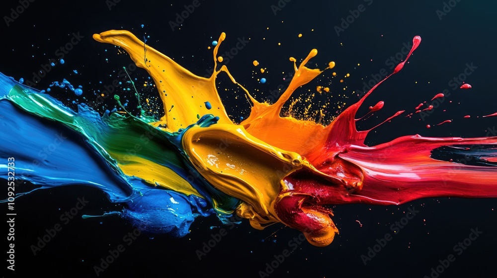 Wall mural vibrant paint splashes collide in a dynamic swirl, showcasing an explosive array of colors in high-s