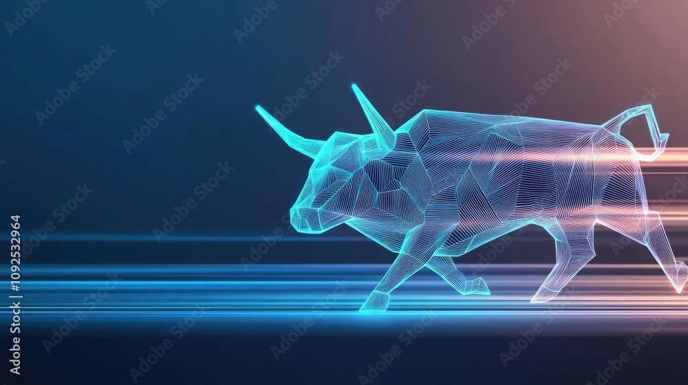 Aufkleber polygonal bull on a dynamic background, digital and modern style.