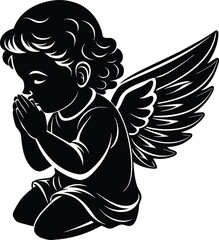 Silhouette baby angel with wings vector illustration