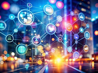 Obraz premium Futuristic Symbols Representing Progress and Innovation in a High Depth of Field Environment with Soft Glows and Abstract Elements