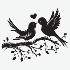 Fototapeta premium Silhouette bird on tree with white background