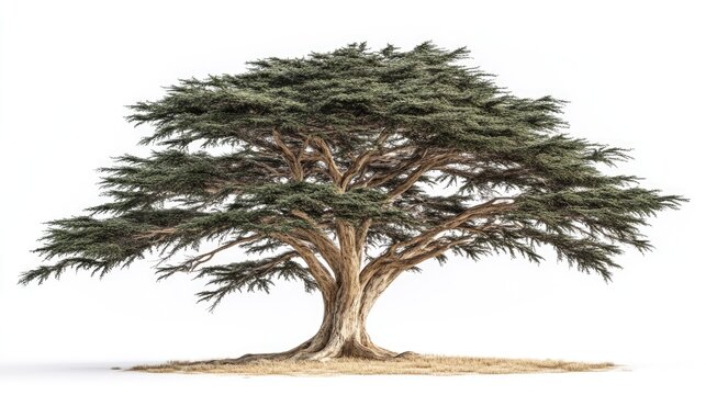 Deodar Cedar tree showcasing its lush green foliage and textured bark, prominently displayed against a clean white background.