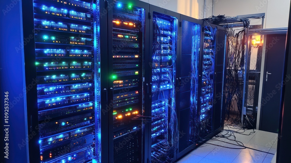 Poster Illuminated Server Racks In A Modern Data Center