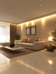 Modern Living Room Interior Design With Warm Lighting