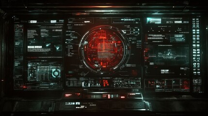 Fototapeta premium Digital interface with icons and flowcharts highlighting robotic process automation, showcasing streamlined business workflows and optimization tools in a futuristic layout