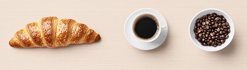 Fototapeta premium Espresso shot in action, with a close-up of beans and croissants styled with editorial precision