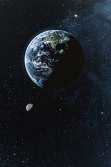 Obraz premium A stunning view of the Earth and moon against a backdrop of a starry night sky.