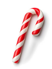 Obraz premium Traditional Christmas candy cane with red and white stripes, isolated on white