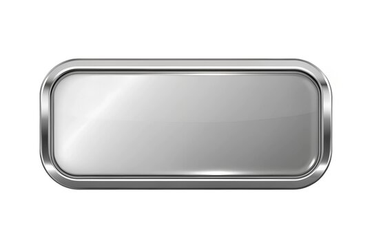 silver rectangle button blank template. silver glossy elegant design with place for inscriptions isolated. Realistic 3D design
