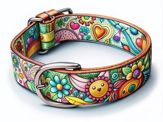 Hand Drawn Dog Collar Doodle Illustration for Pet Accessories, Perfect for Pet Lovers and Designers Seeking Unique Visuals in Candid Photography Style