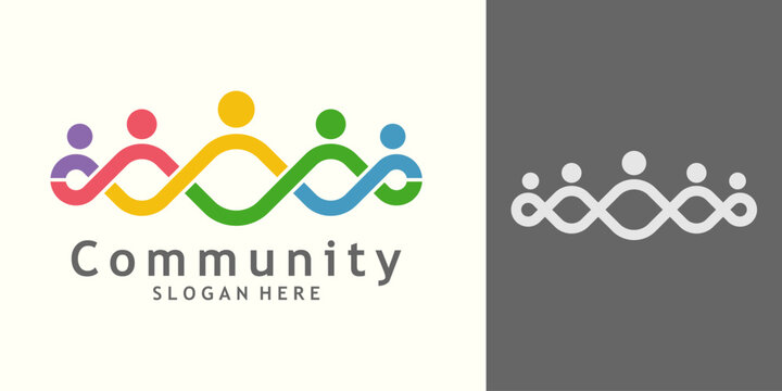Five People logo design. Concept of Teamwork and Great work with infinite design vector illustration