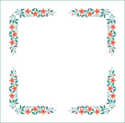 Elegant green vegetal ornamental frame with leaves and yellow flowers, decorative border, corners for greeting cards. Isolated vector illustration	
