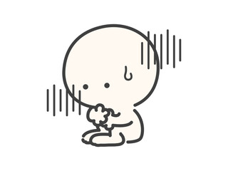 ひとりで悩んでいるシンプルでかわいい人物のベクターイラスト素材