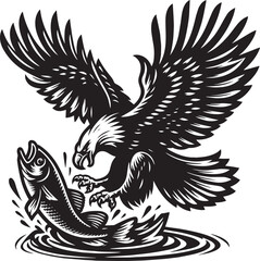 Eagle catch fish icon logo vector, Silhouette design with white background