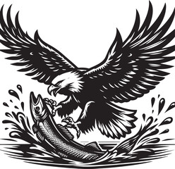 Obraz premium Eagle catch fish icon logo vector, Silhouette design with white background