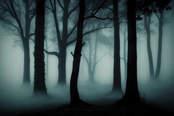 Obraz premium Morning light in a misty forest. AI Generated