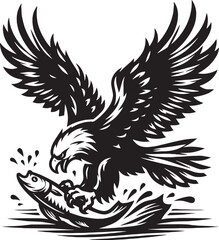 Eagle catch fish icon logo vector, Silhouette design with white background