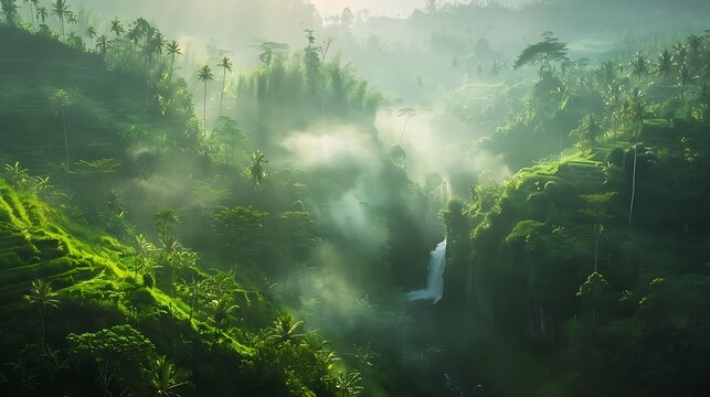 Background river and green forest in java west