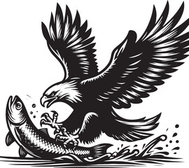 Eagle catch fish icon logo vector, Silhouette design with white background