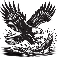 Eagle catch fish icon logo vector, Silhouette design with white background