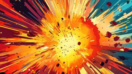 A vibrant digital illustration of an explosion, showcasing dynamic colors and motion.