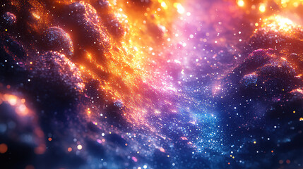 Fototapeta premium Colorful cosmic nebula with swirling clouds and bright stars in the dark expanse of space. Generative AI